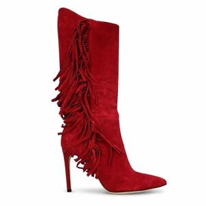 BeautiSoles by Robyn Shreiber Dark Red Suede Fringe Heels Made in Italy Size 7